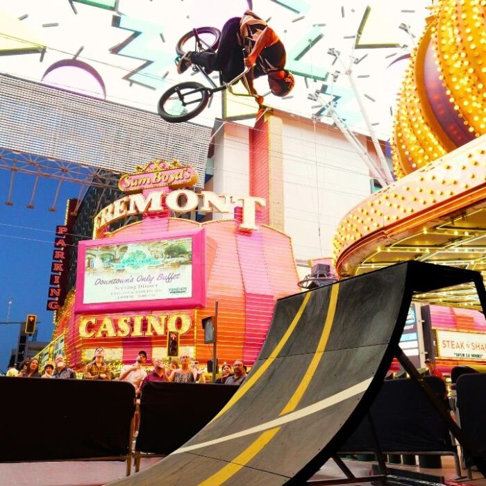 BMX stunt performer at Off Axis Acrobatics live show